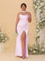 Sheath/Column Spaghetti Straps Sleeveless Floor-Length Ruched  Bridesmaid Dresses With Neck Scarf & Split Side