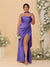 Sheath/Column Spaghetti Straps Sleeveless Floor-Length Ruched  Bridesmaid Dresses With Neck Scarf & Split Side