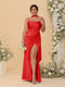 Sheath/Column Spaghetti Straps Sleeveless Floor-Length Ruched  Bridesmaid Dresses With Neck Scarf & Split Side