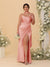 Sheath/Column Spaghetti Straps Sleeveless Floor-Length Ruched  Bridesmaid Dresses With Neck Scarf & Split Side