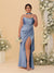 Sheath/Column Spaghetti Straps Sleeveless Floor-Length Ruched  Bridesmaid Dresses With Neck Scarf & Split Side