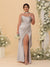 Sheath/Column Spaghetti Straps Sleeveless Floor-Length Ruched  Bridesmaid Dresses With Neck Scarf & Split Side