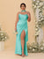 Sheath/Column Spaghetti Straps Sleeveless Floor-Length Ruched  Bridesmaid Dresses With Neck Scarf & Split Side