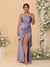 Sheath/Column Spaghetti Straps Sleeveless Floor-Length Ruched  Bridesmaid Dresses With Neck Scarf & Split Side