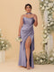 Sheath/Column Spaghetti Straps Sleeveless Floor-Length Ruched  Bridesmaid Dresses With Neck Scarf & Split Side