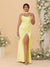 Sheath/Column Spaghetti Straps Sleeveless Floor-Length Ruched  Bridesmaid Dresses With Neck Scarf & Split Side