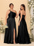 A-Line/Princess Spaghetti Straps Sleeveless Long Ruched Bridesmaid Dresses With Split Side