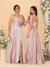 A-Line/Princess Spaghetti Straps Sleeveless Long Ruched Bridesmaid Dresses With Split Side