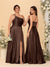 A-Line/Princess Spaghetti Straps Sleeveless Long Ruched Bridesmaid Dresses With Split Side