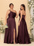 A-Line/Princess Spaghetti Straps Sleeveless Long Ruched Bridesmaid Dresses With Split Side
