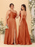 A-Line/Princess Spaghetti Straps Sleeveless Long Ruched Bridesmaid Dresses With Split Side