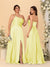 A-Line/Princess Spaghetti Straps Sleeveless Long Ruched Bridesmaid Dresses With Split Side