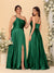 A-Line/Princess Spaghetti Straps Sleeveless Long Ruched Bridesmaid Dresses With Split Side