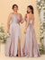A-Line/Princess Spaghetti Straps Sleeveless Long Ruched Bridesmaid Dresses With Split Side