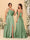 A-Line/Princess Spaghetti Straps Sleeveless Long Ruched Bridesmaid Dresses With Split Side