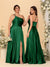 A-Line/Princess Spaghetti Straps Sleeveless Long Ruched Bridesmaid Dresses With Split Side