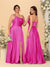 A-Line/Princess Spaghetti Straps Sleeveless Long Ruched Bridesmaid Dresses With Split Side