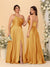 A-Line/Princess Spaghetti Straps Sleeveless Long Ruched Bridesmaid Dresses With Split Side