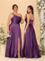 A-Line/Princess Spaghetti Straps Sleeveless Long Ruched Bridesmaid Dresses With Split Side
