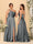 A-Line/Princess Spaghetti Straps Sleeveless Long Ruched Bridesmaid Dresses With Split Side