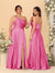 A-Line/Princess Spaghetti Straps Sleeveless Long Ruched Bridesmaid Dresses With Split Side