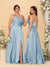 A-Line/Princess Spaghetti Straps Sleeveless Long Ruched Bridesmaid Dresses With Split Side