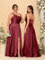 A-Line/Princess Spaghetti Straps Sleeveless Long Ruched Bridesmaid Dresses With Split Side