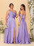 A-Line/Princess Spaghetti Straps Sleeveless Long Ruched Bridesmaid Dresses With Split Side