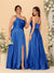 A-Line/Princess Spaghetti Straps Sleeveless Long Ruched Bridesmaid Dresses With Split Side