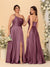 A-Line/Princess Spaghetti Straps Sleeveless Long Ruched Bridesmaid Dresses With Split Side