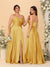 A-Line/Princess Spaghetti Straps Sleeveless Long Ruched Bridesmaid Dresses With Split Side