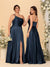 A-Line/Princess Spaghetti Straps Sleeveless Long Ruched Bridesmaid Dresses With Split Side