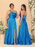 A-Line/Princess Spaghetti Straps Sleeveless Long Ruched Bridesmaid Dresses With Split Side