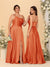 A-Line/Princess Spaghetti Straps Sleeveless Long Ruched Bridesmaid Dresses With Split Side