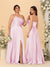 A-Line/Princess Spaghetti Straps Sleeveless Long Ruched Bridesmaid Dresses With Split Side
