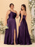 A-Line/Princess Spaghetti Straps Sleeveless Long Ruched Bridesmaid Dresses With Split Side