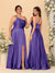A-Line/Princess Spaghetti Straps Sleeveless Long Ruched Bridesmaid Dresses With Split Side