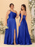 A-Line/Princess Spaghetti Straps Sleeveless Long Ruched Bridesmaid Dresses With Split Side