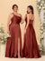 A-Line/Princess Spaghetti Straps Sleeveless Long Ruched Bridesmaid Dresses With Split Side