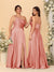A-Line/Princess Spaghetti Straps Sleeveless Long Ruched Bridesmaid Dresses With Split Side