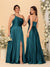 A-Line/Princess Spaghetti Straps Sleeveless Long Ruched Bridesmaid Dresses With Split Side