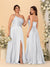 A-Line/Princess Spaghetti Straps Sleeveless Long Ruched Bridesmaid Dresses With Split Side
