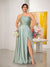 A-Line/Princess Spaghetti Straps Sleeveless Plus Size Bridesmaid Dresses With Split Side