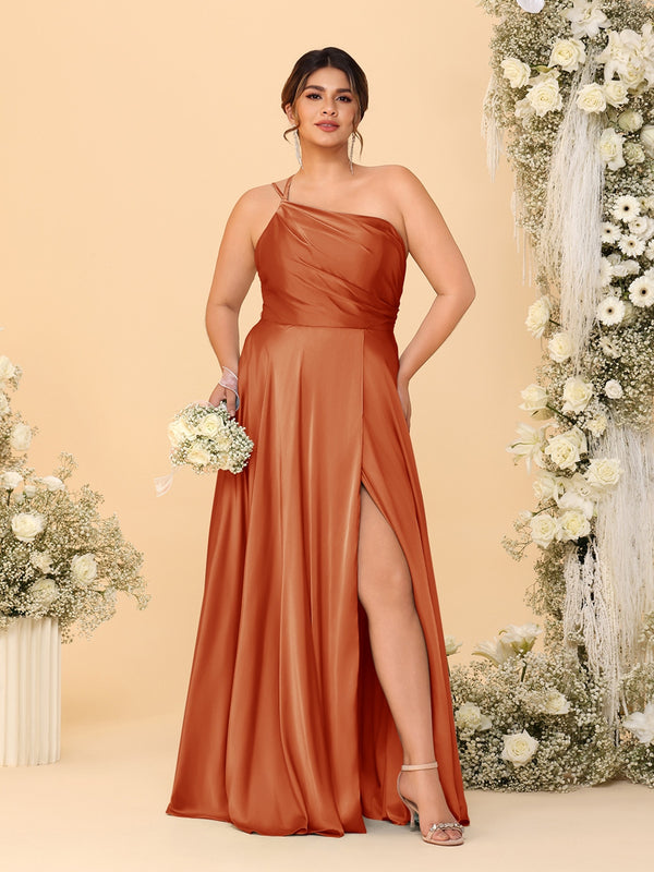 A-Line/Princess Spaghetti Straps Sleeveless Plus Size Bridesmaid Dresses With Split Side