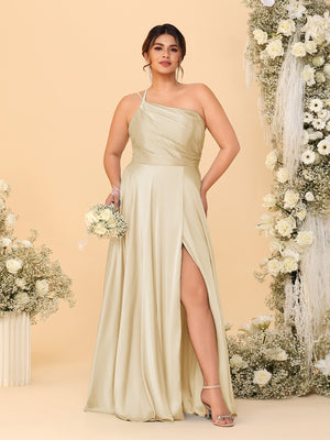 A-Line/Princess Spaghetti Straps Sleeveless Plus Size Bridesmaid Dresses With Split Side