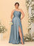 A-Line/Princess Spaghetti Straps Sleeveless Plus Size Bridesmaid Dresses With Split Side
