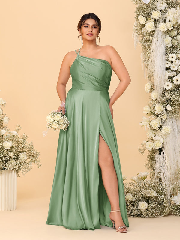 A-Line/Princess Spaghetti Straps Sleeveless Plus Size Bridesmaid Dresses With Split Side