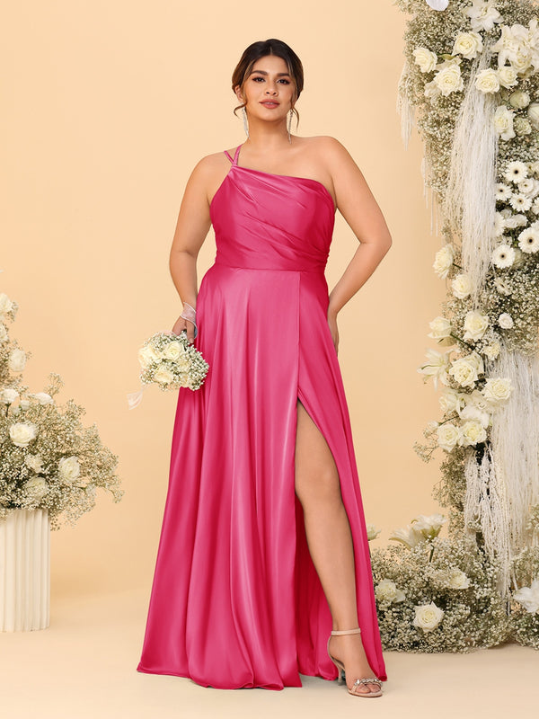A-Line/Princess Spaghetti Straps Sleeveless Plus Size Bridesmaid Dresses With Split Side