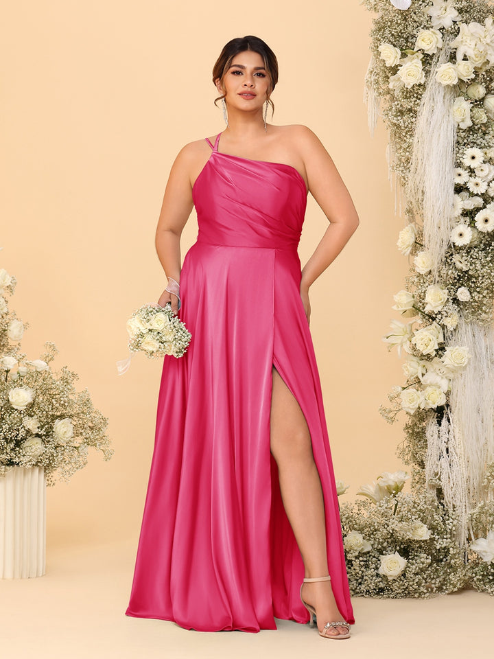 A-Line/Princess Spaghetti Straps Sleeveless Plus Size Bridesmaid Dresses With Split Side