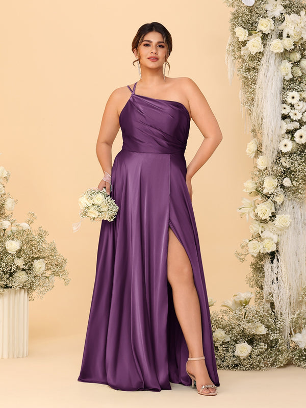 A-Line/Princess Spaghetti Straps Sleeveless Plus Size Bridesmaid Dresses With Split Side